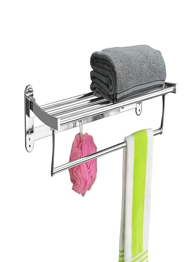 فورتون رف مناشف قابل للطي من الفولاذ المقاوم للصدأ من FORTUNE، يُثبت على جدار الحمام، مزود بخطافات للمناشف وقضيب مناشف قابل للتعديل، حامل مناشف بطول 24 بوصة، ملحقات حمام، رف مناشف، فضي - Image 5